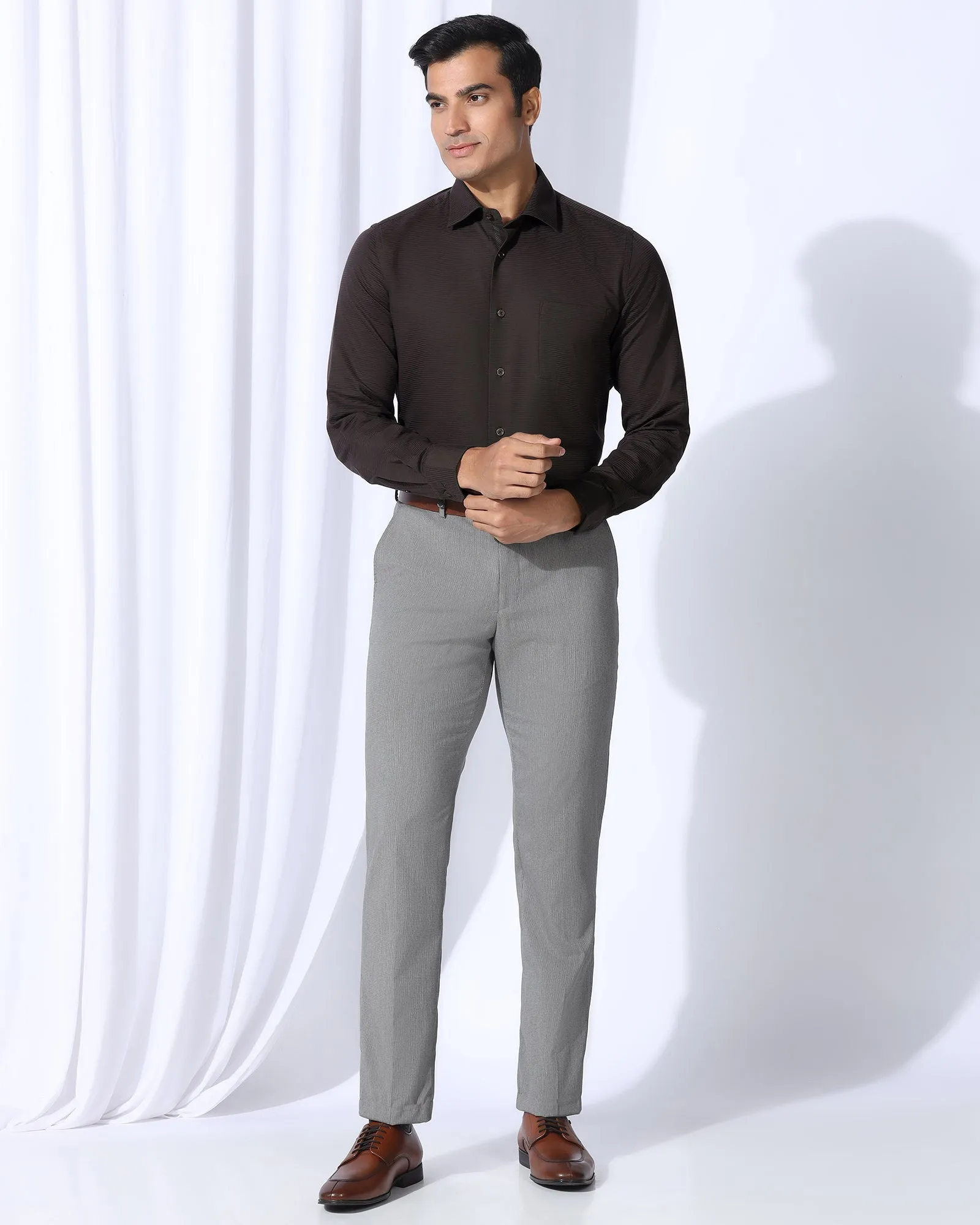 Soft Collar Design Formal Brown Stripe Shirt - Merlot