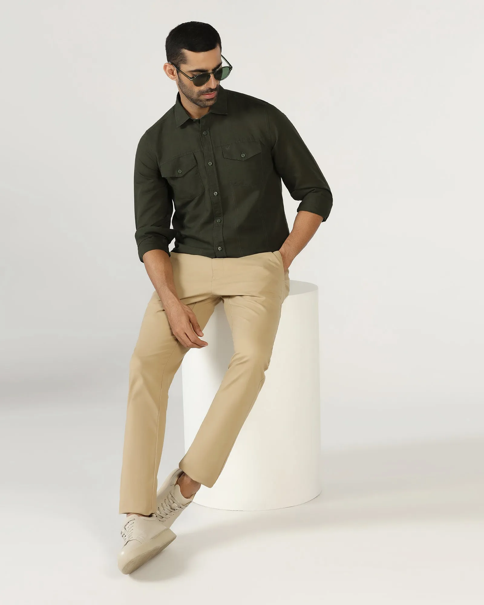 Olive Linen Solid Shirt - Konrad Non-irritating