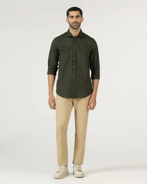 Retro Vibe Mountain Escape Olive Linen Solid Shirt - Konrad