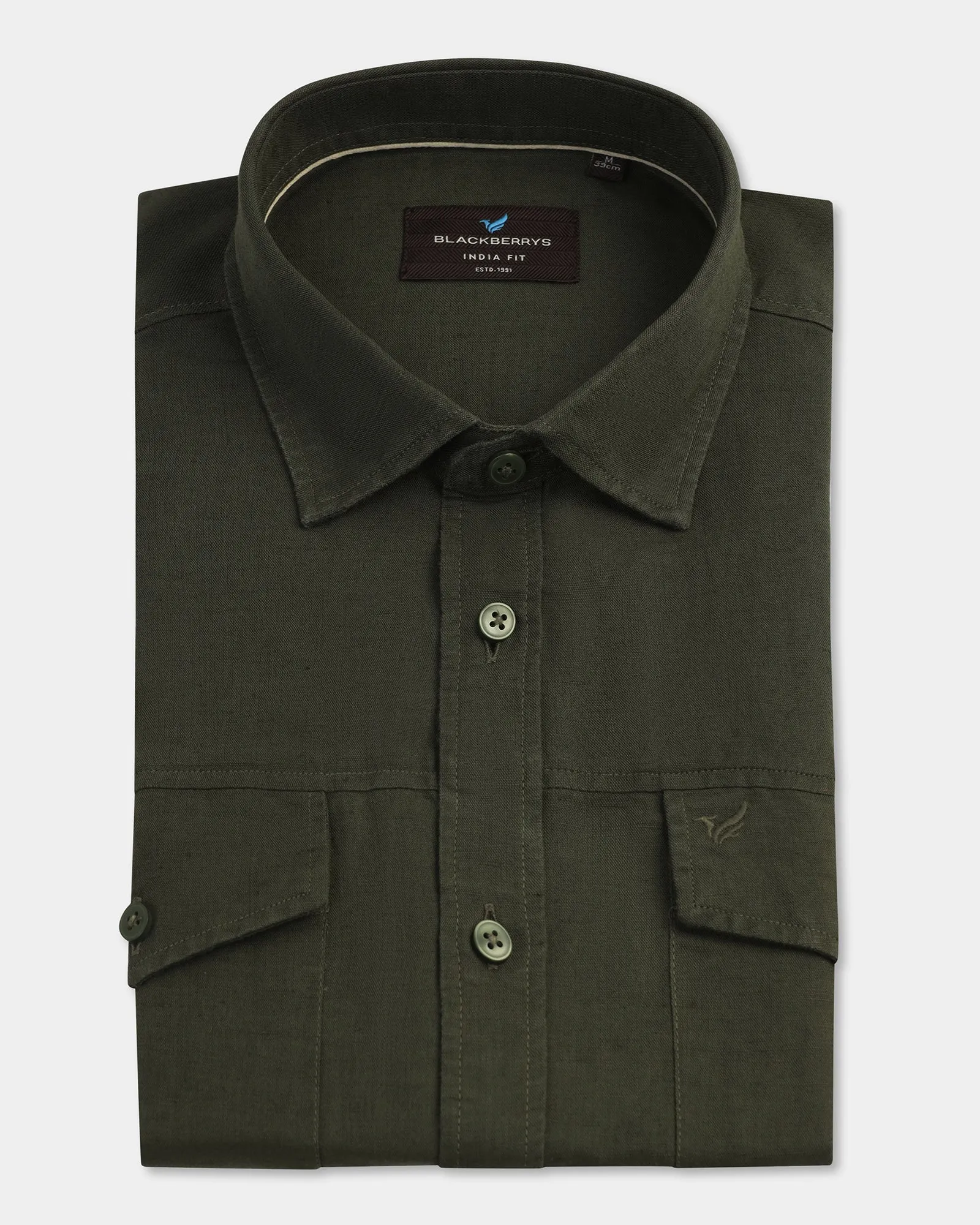 Layered Design UV Protection Olive Linen Solid Shirt - Konrad
