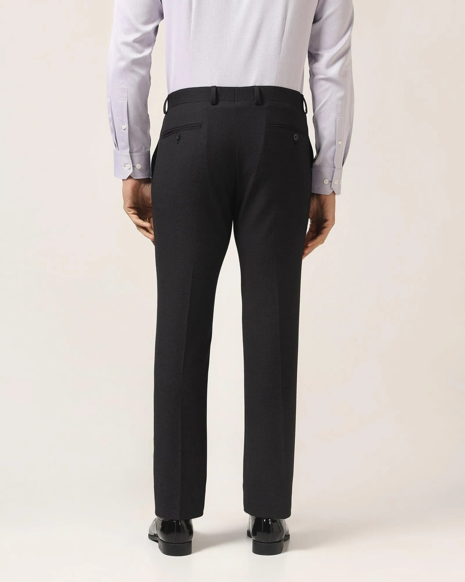 Low Profile Fasteners Slim Fit B-91 Formal Black Textured Trouser - Freto