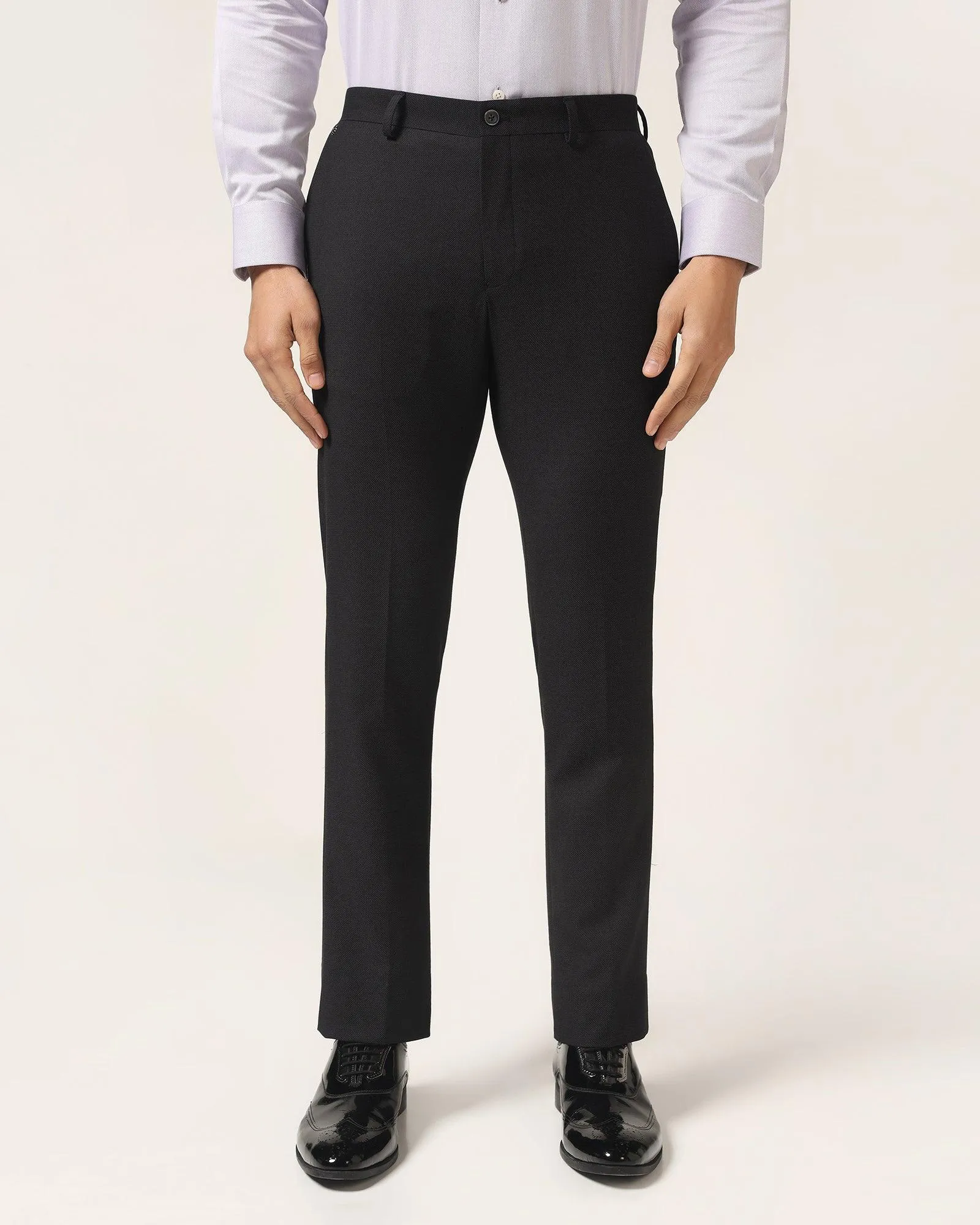 Travel Friendly NonChafingEdges Slim Fit B-91 Formal Black Textured Trouser - Freto