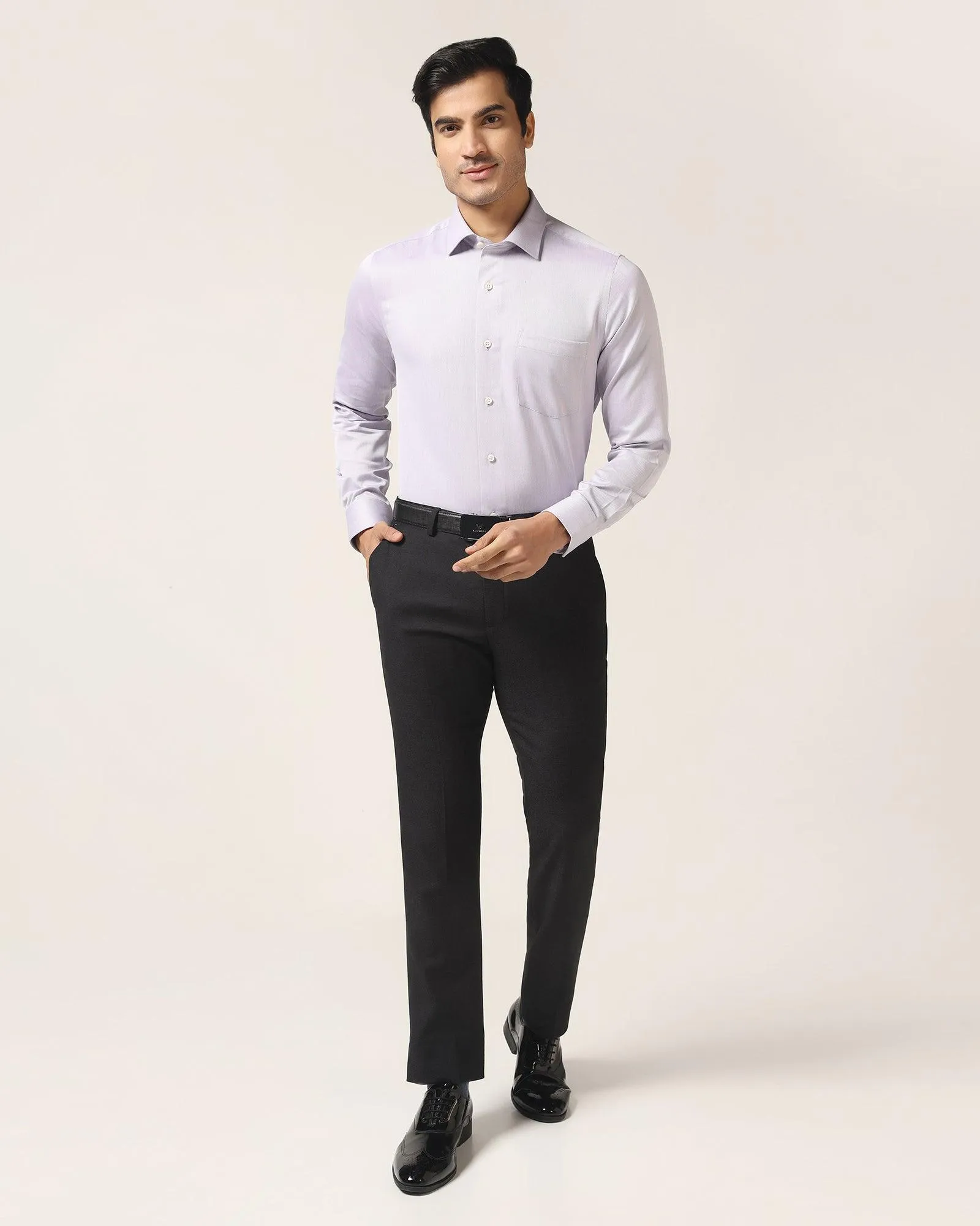 Slim Fit B-91 Formal Black Textured Trouser - Freto Durable Hem Perfect Comfort Fit