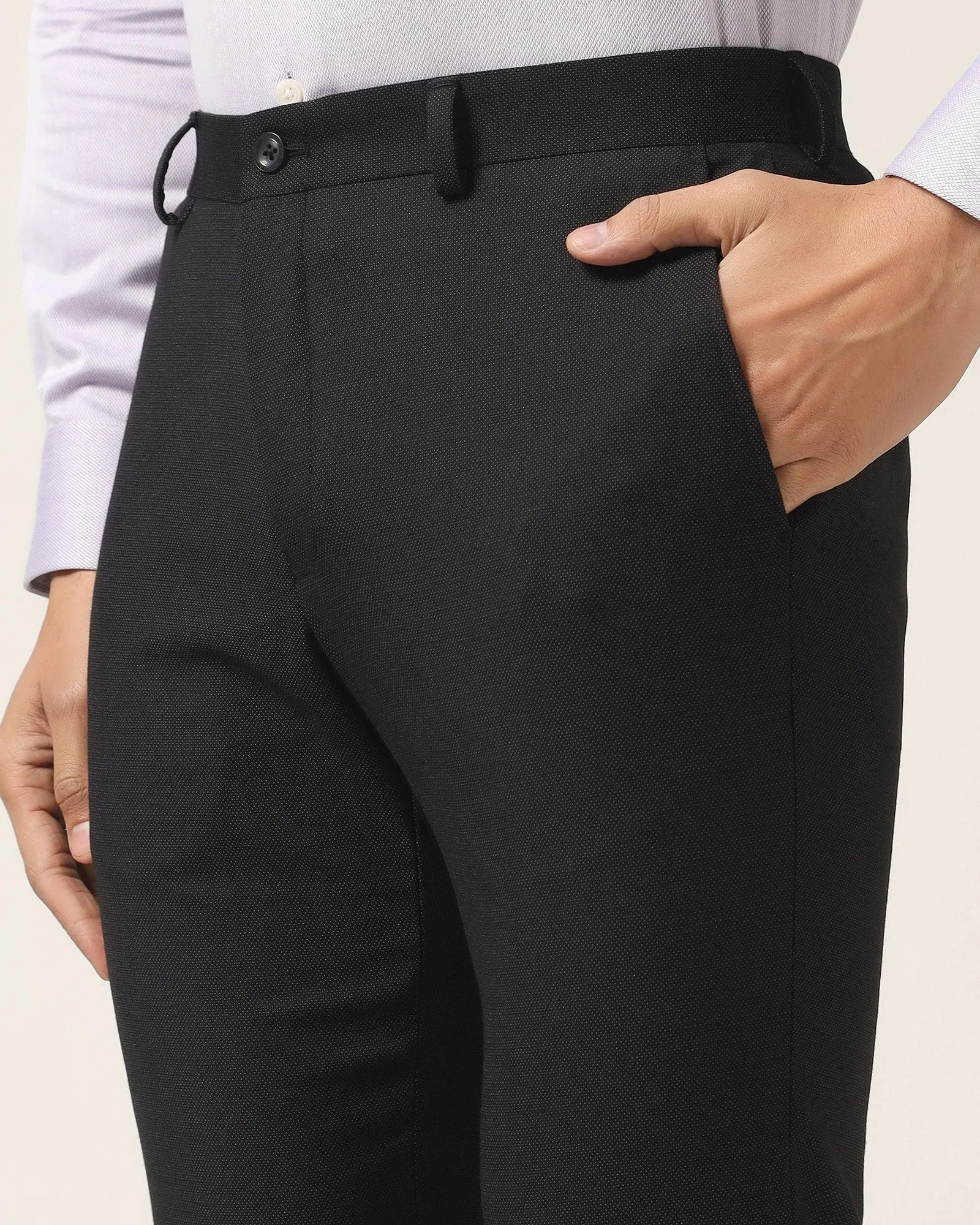 Easy Motion Slim Fit B-91 Formal Black Textured Trouser - Freto