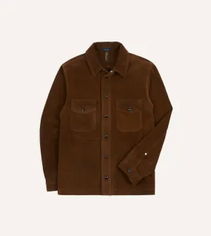 Chic Ensemble Polished Placket Brown Roughout Suede Overshirt
