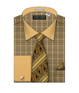 Layered Hemline AVANTI UOMO TONE ON TONE COLLAR GLEN CHECK PATTERN SHIRT DN107M RUST