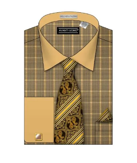 AVANTI UOMO TONE ON TONE COLLAR GLEN CHECK PATTERN SHIRT DN107M RUST Winter Comfort