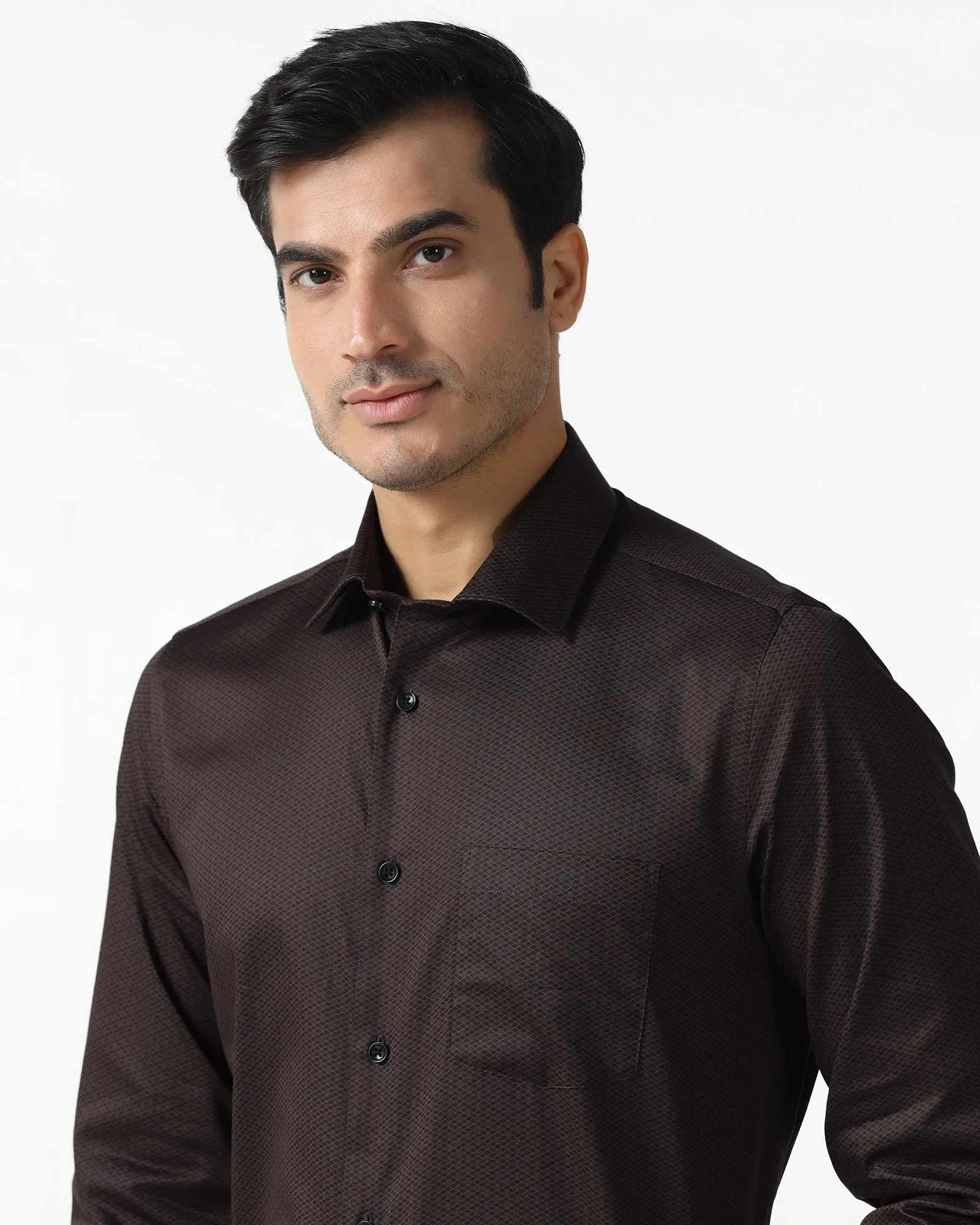 Two Tone Stitching Brown Printed Shirt - Radio