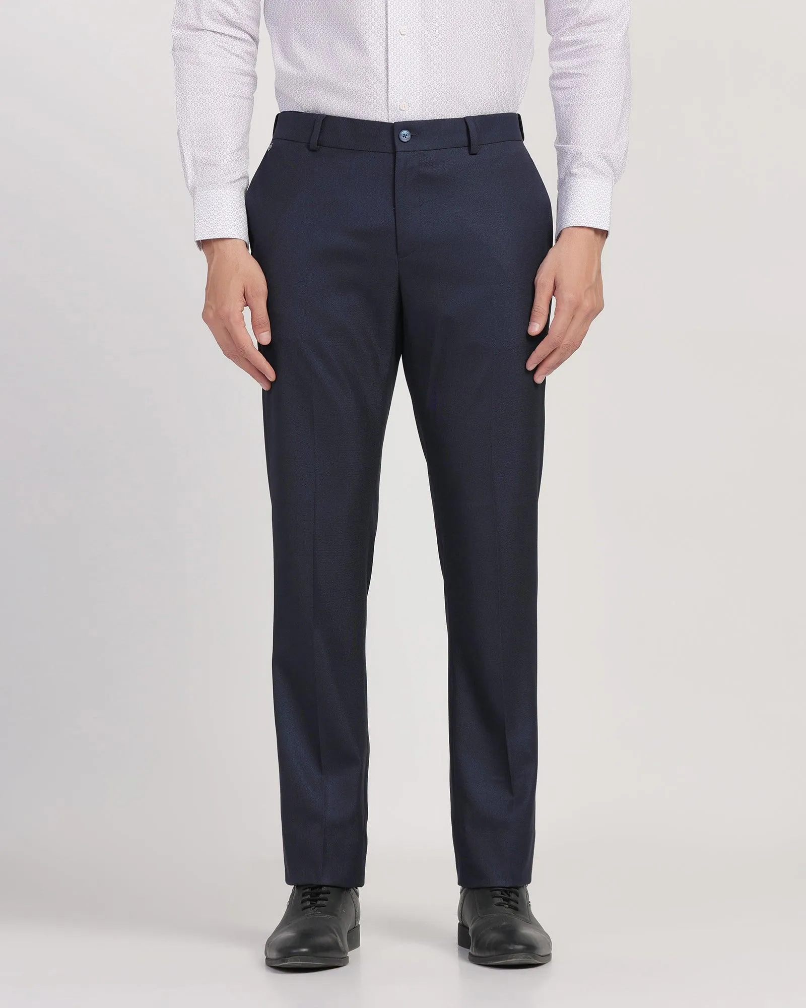 High Rise Design Practical Fit Slim Comfort B-95 Formal Blue Textured Trouser - Passion