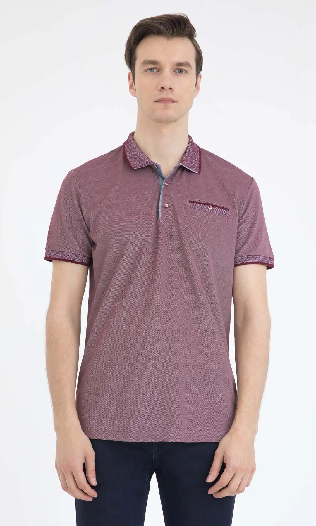 Regular Fit Cotton Blend Burgundy - White Polo T-Shirt Casual Wearable AllPurpose Knitting