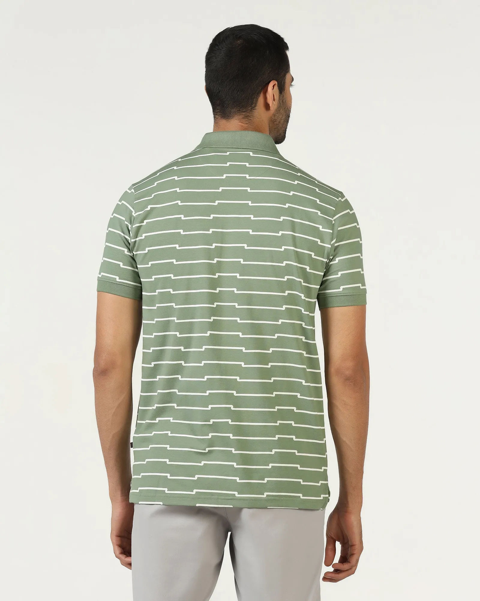 Effortless Comfort Functional Wear Sage Green Printed Polo - Maze