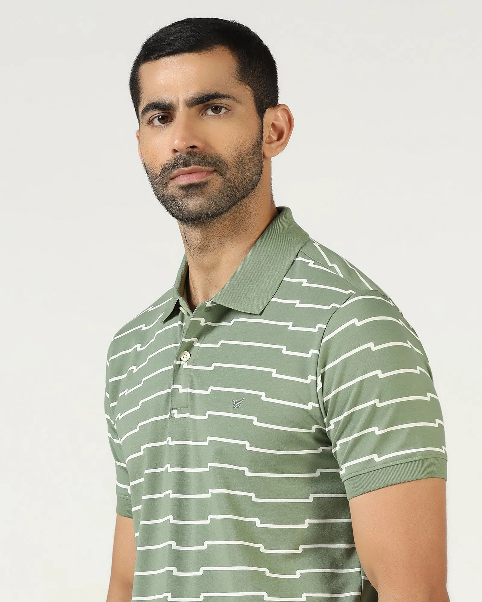 Sage Green Printed Polo - Maze Gym To Office