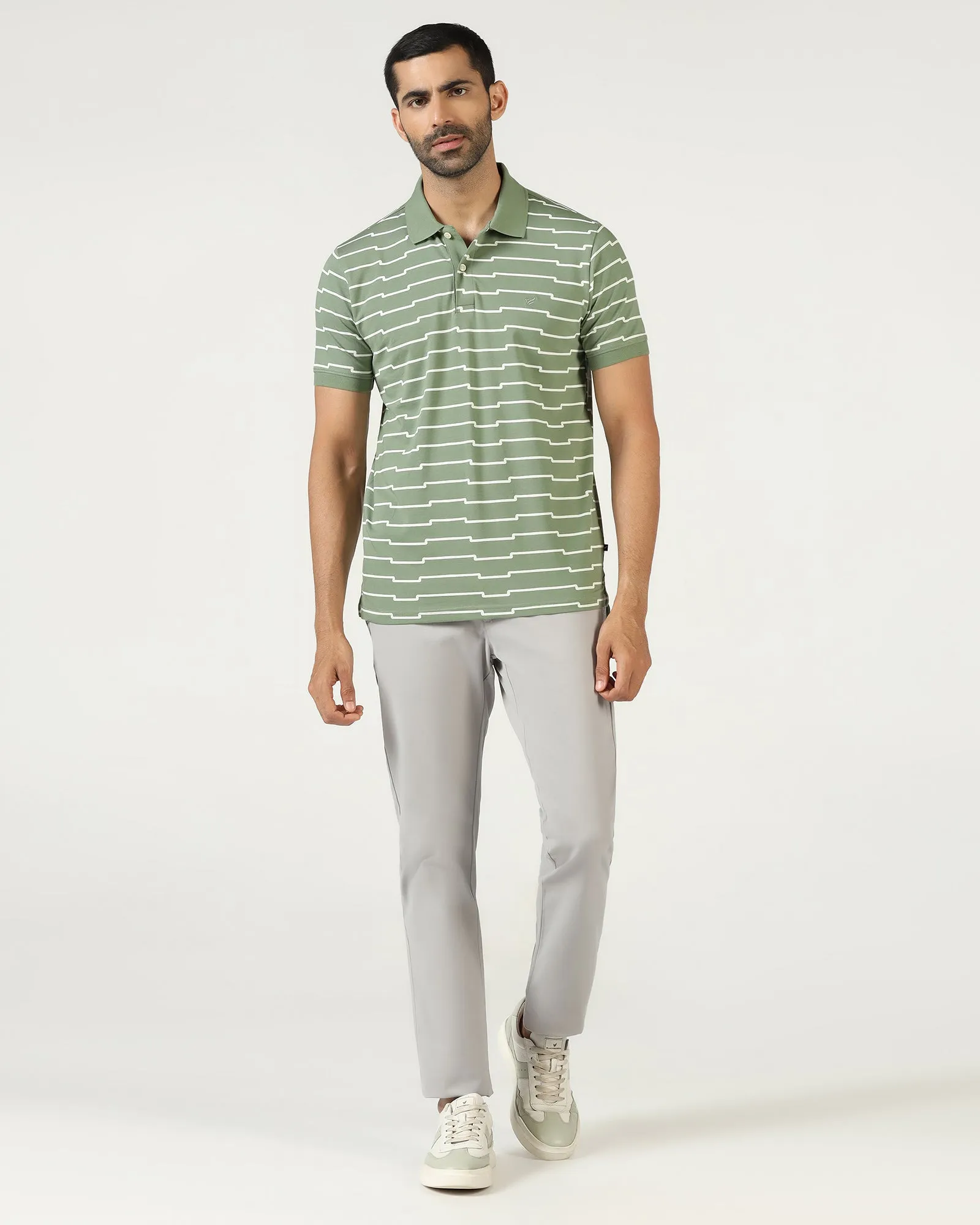 Travel Staple Sage Green Printed Polo - Maze