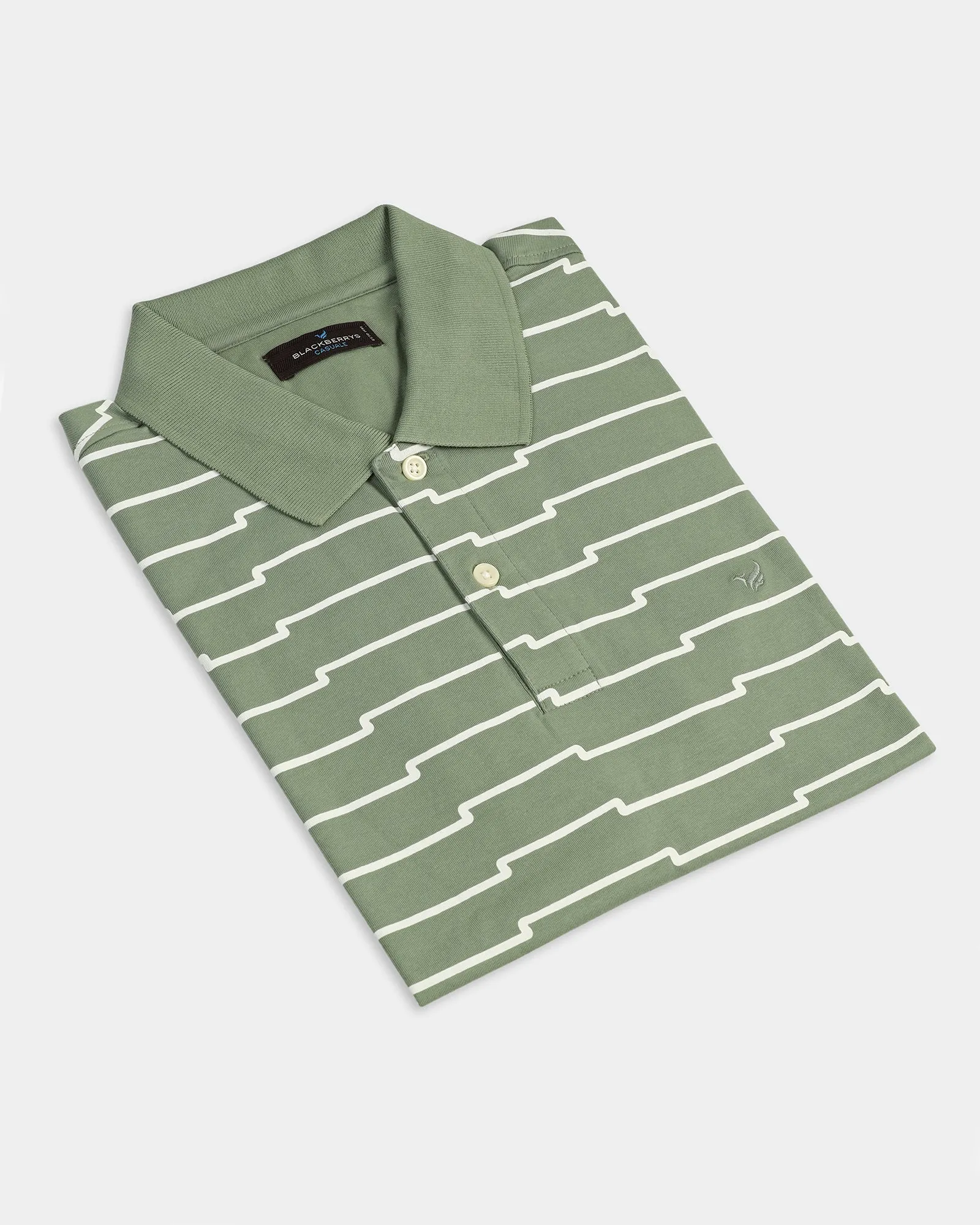 Smart Fit All-day Comfort Sage Green Printed Polo - Maze