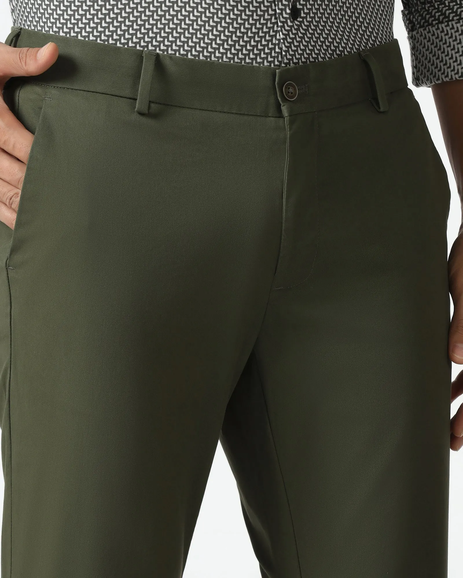 Soft Waistband Tough Wear Green Solid Khakis - Mario