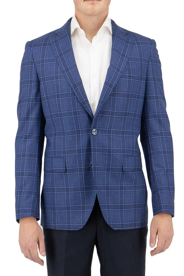 Basic Travel Fit Seam Sealed Tiglio Luxe Blue with Burgundy Windowpane Dolcetto Modern Fit, Pure Wool Jacket TL3327