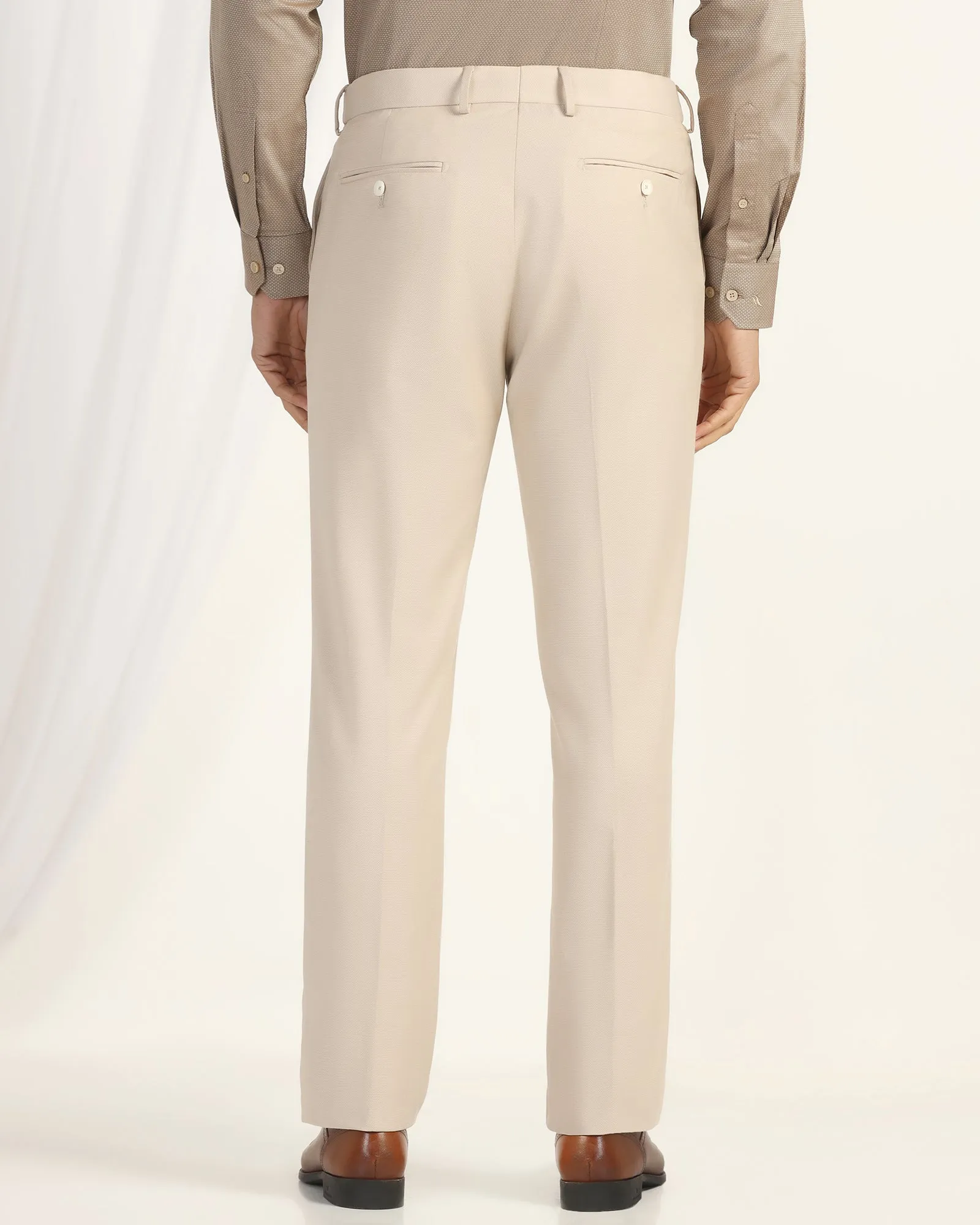 Straight B-90 Formal Beige Textured Trouser - Otto Stretchable Design