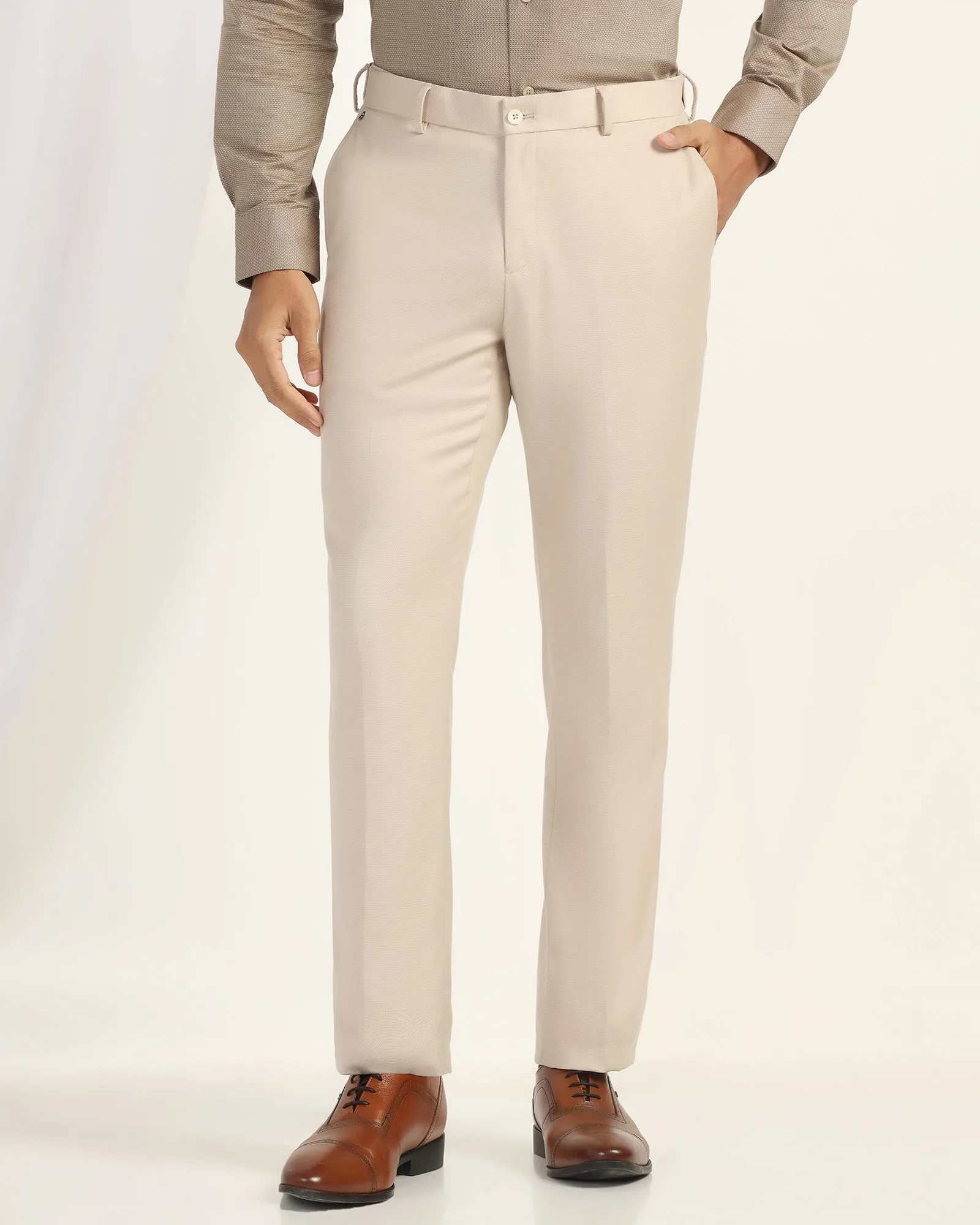 Straight B-90 Formal Beige Textured Trouser - Otto Water Resistant Finish Dynamic Motion