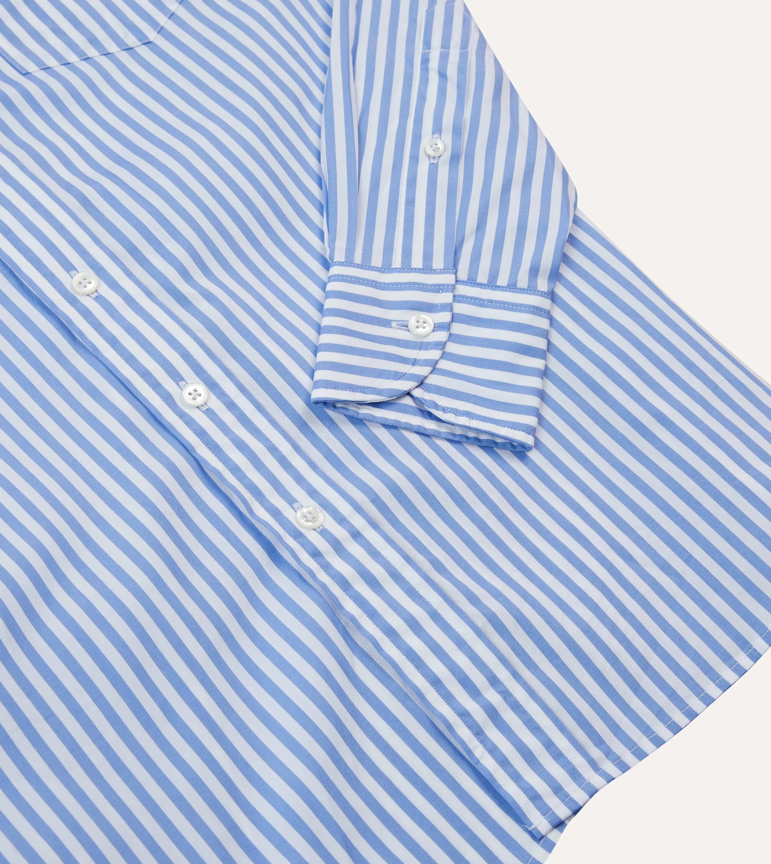 Neutral Toned Stitching Reinforced Elbow Patches Blue Bengal Stripe Cotton Poplin Button-Down Shirt