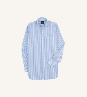 Blue Bengal Stripe Cotton Poplin Button-Down Shirt Ruffle Edge