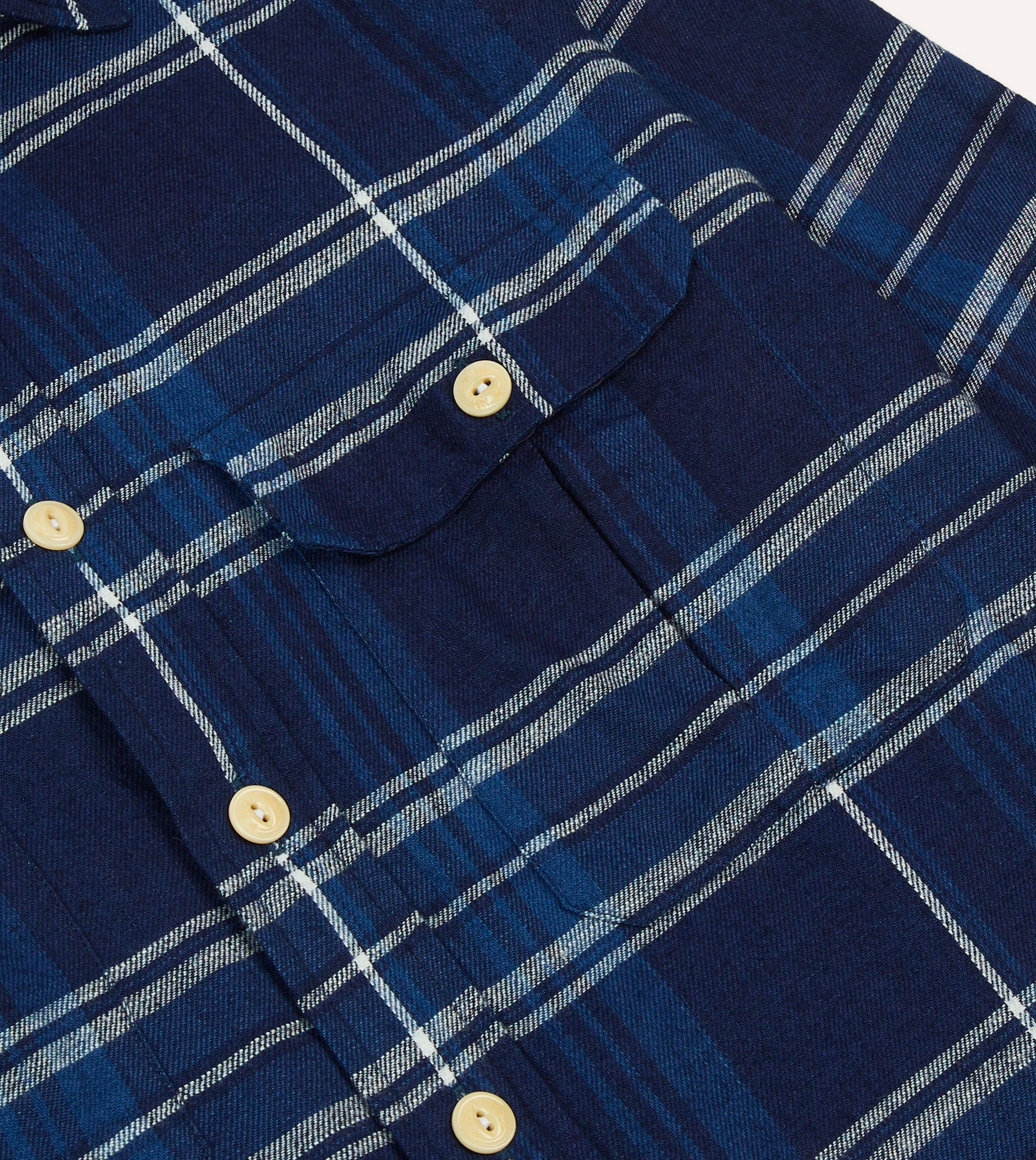 Travel Essential Stretchable Cloth Blue Check Cotton Long Point Collar Work Shirt