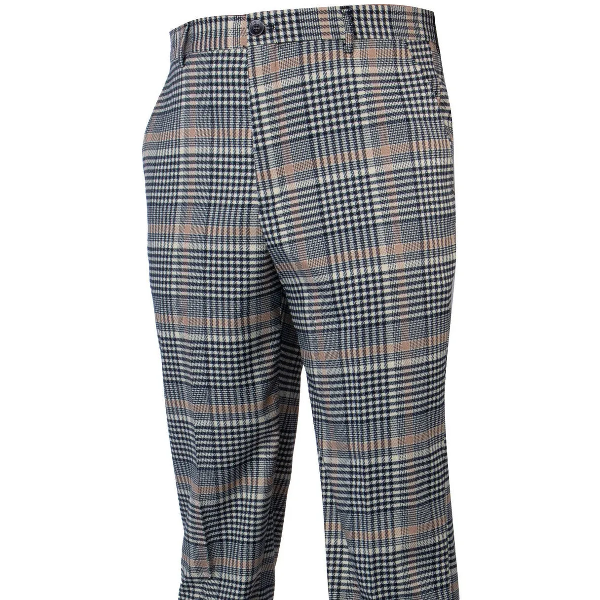Movement Support Stretchable Design Plaid Khaki Black Tan Plaid Windowpane Pants