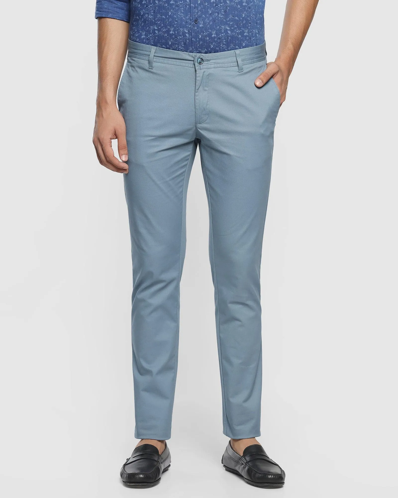 Quick Comfort Design Slim Fit B-91 Casual Blue Solid Khakis - Lab