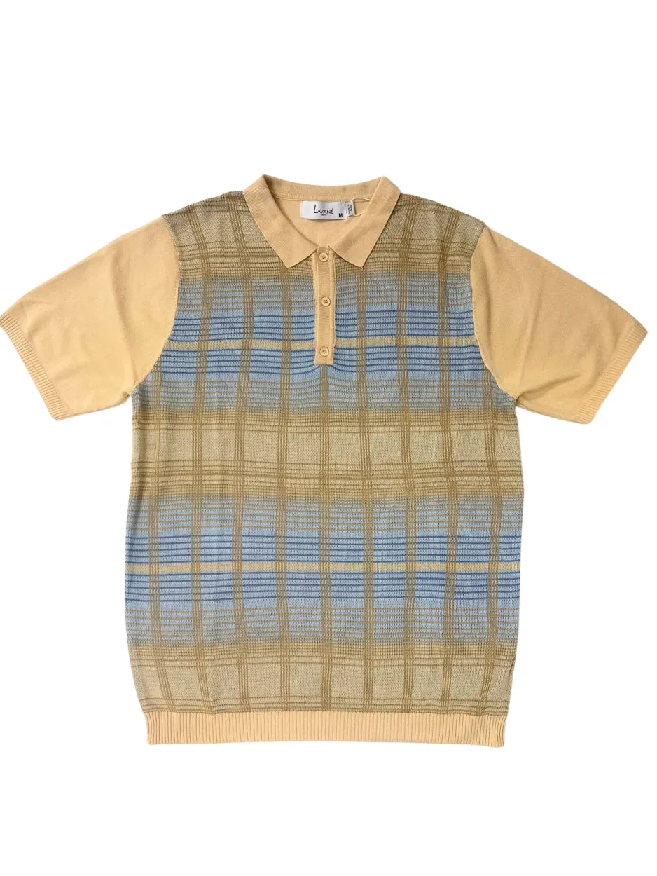 Lavane Mens Tan Plaid Short Sleeve Knit Polo Casual Shirt Functional Fit