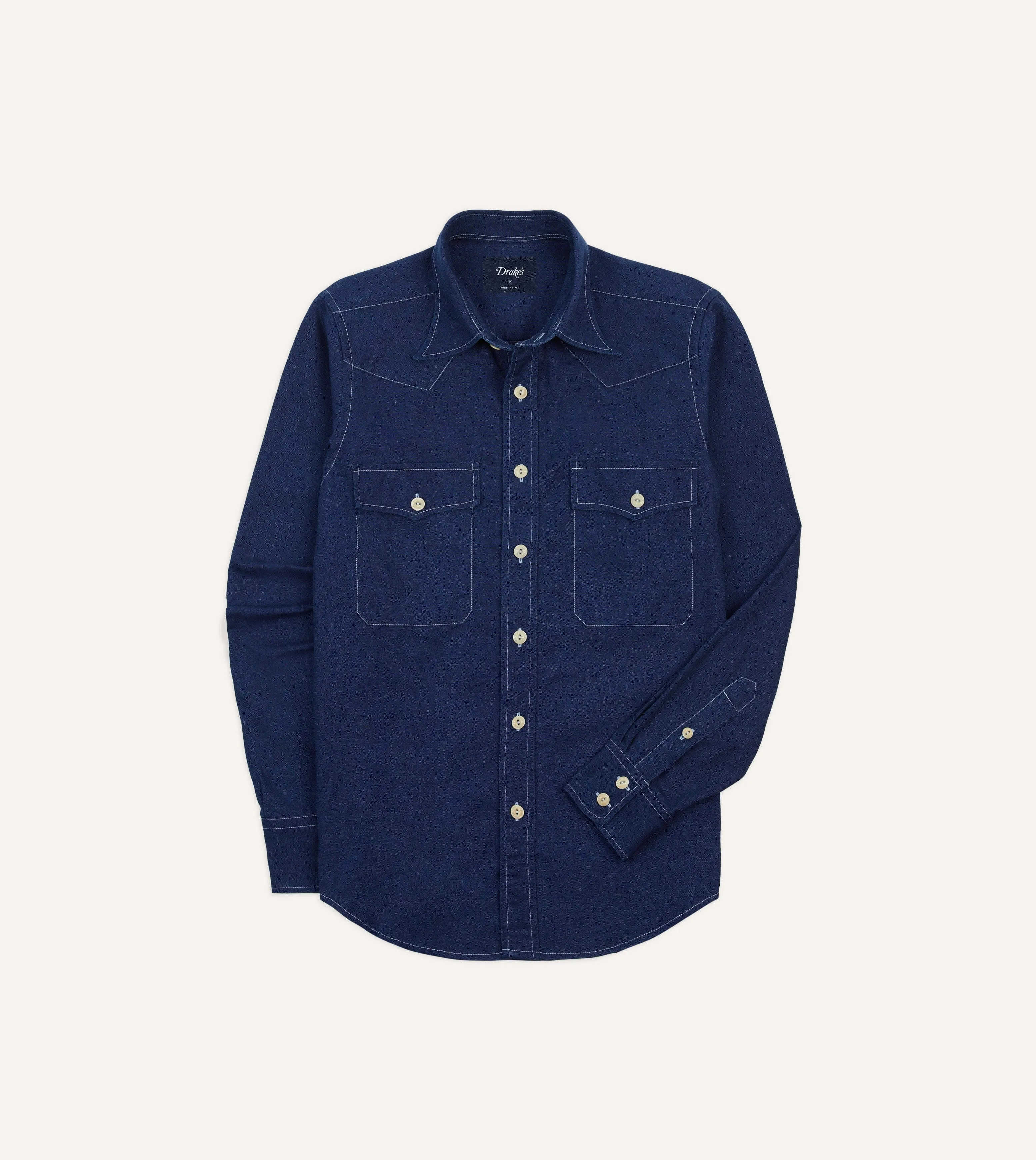 Water Repellent Finish Indigo Canvas Two-Pocket Western Shirt