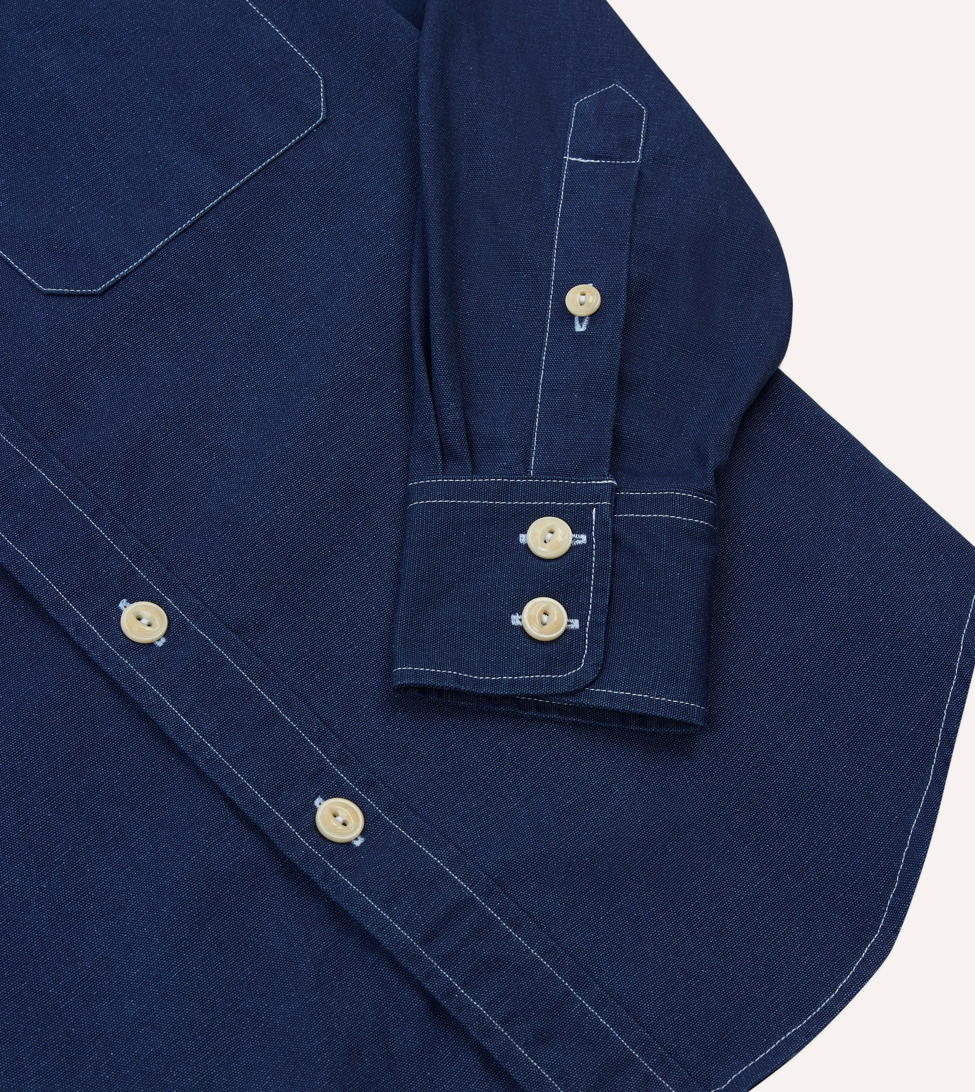 Flex Fit Collar High-Quality Craftsmanship Indigo Canvas Two-Pocket Western Shirt
