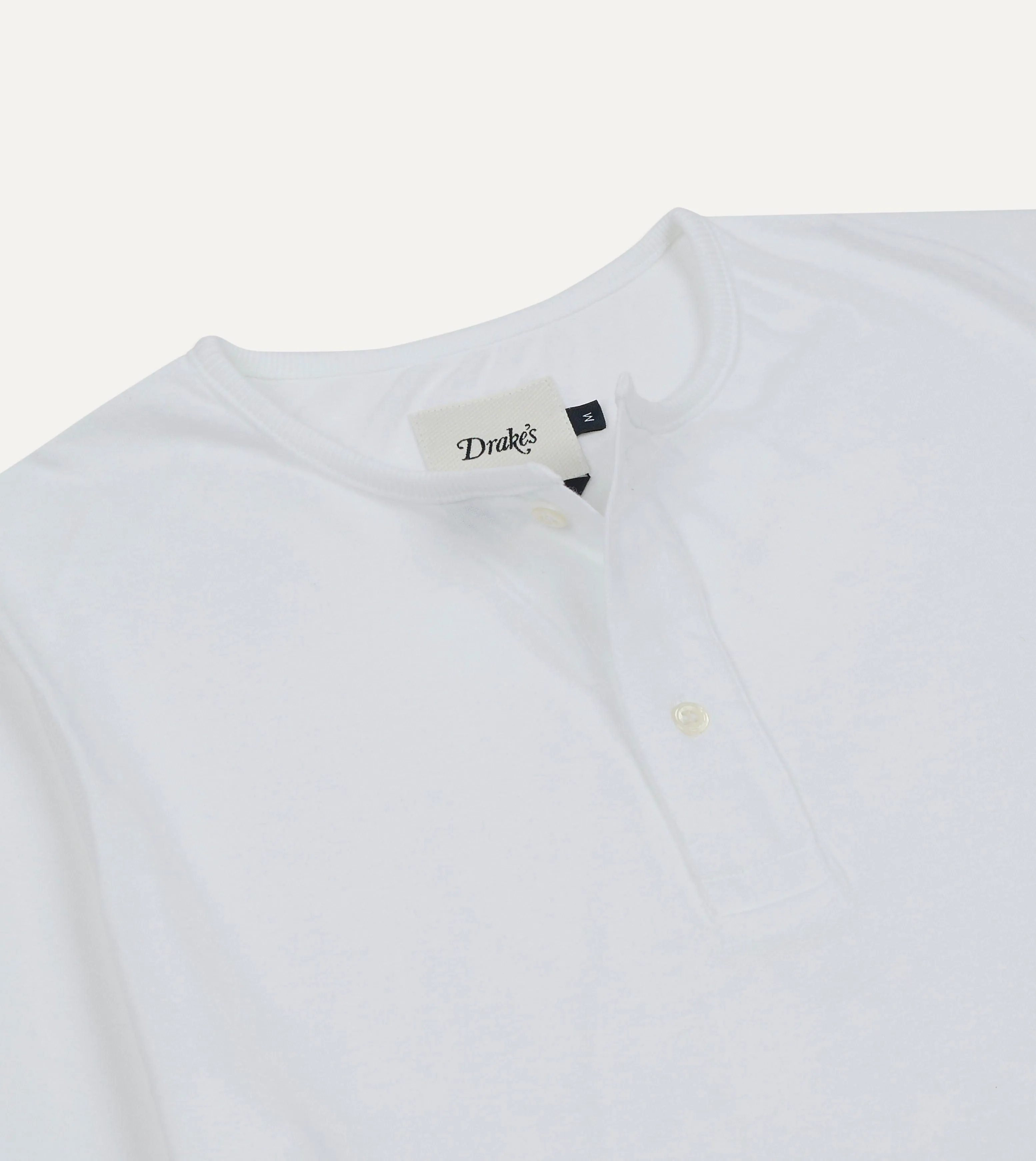 White Cotton Two-Button Henley T-Shirt Abrasion Resistant Fabric Weekend Essential
