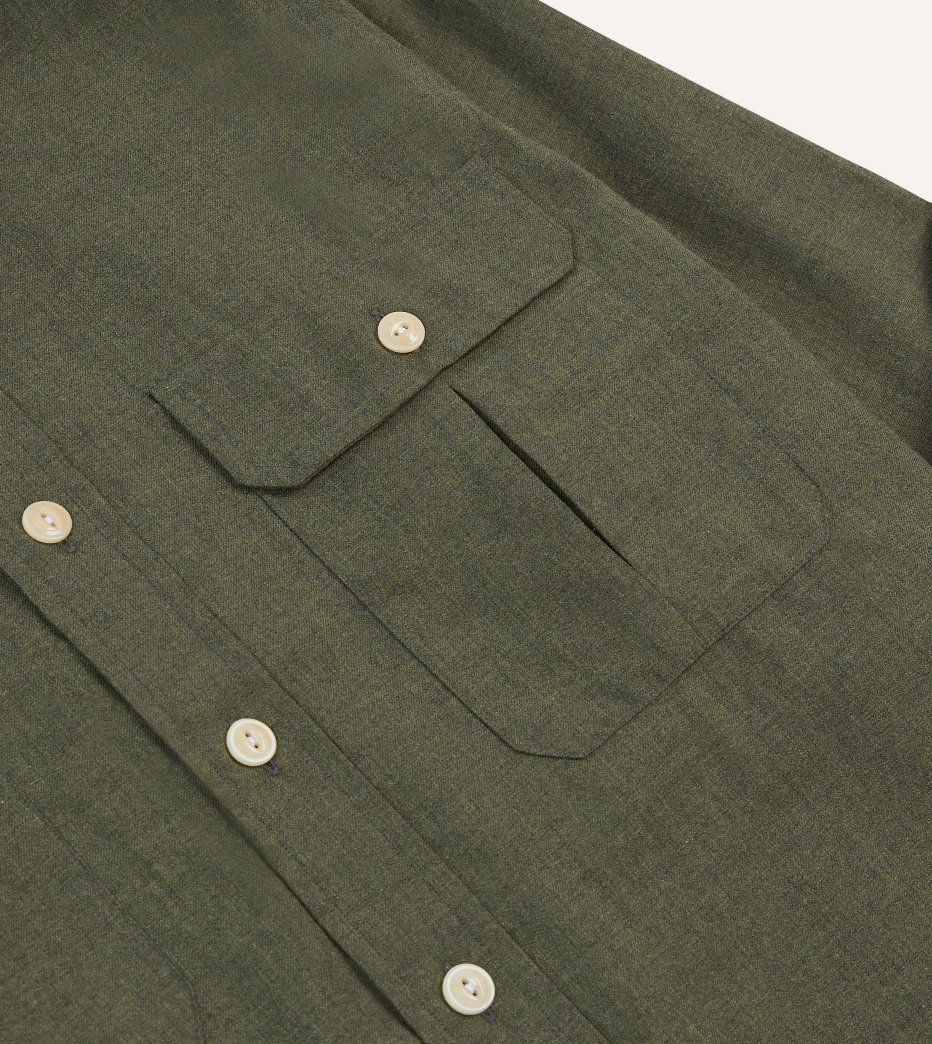 Lightweight texture Khaki Green Cotton Flannel Two-Pocket Work Shirt