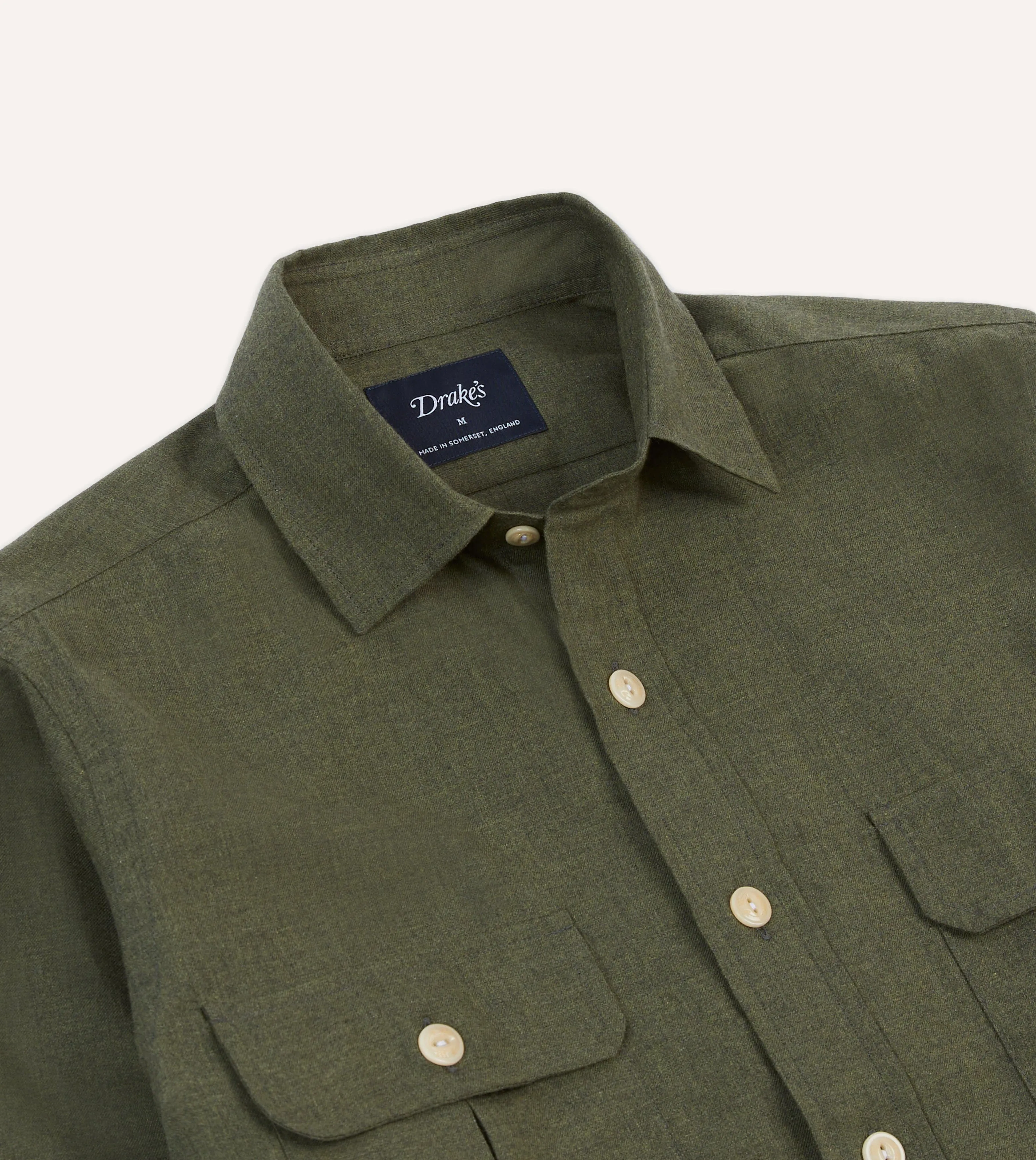 Vibrant Colors Weekend Casual Khaki Green Cotton Flannel Two-Pocket Work Shirt