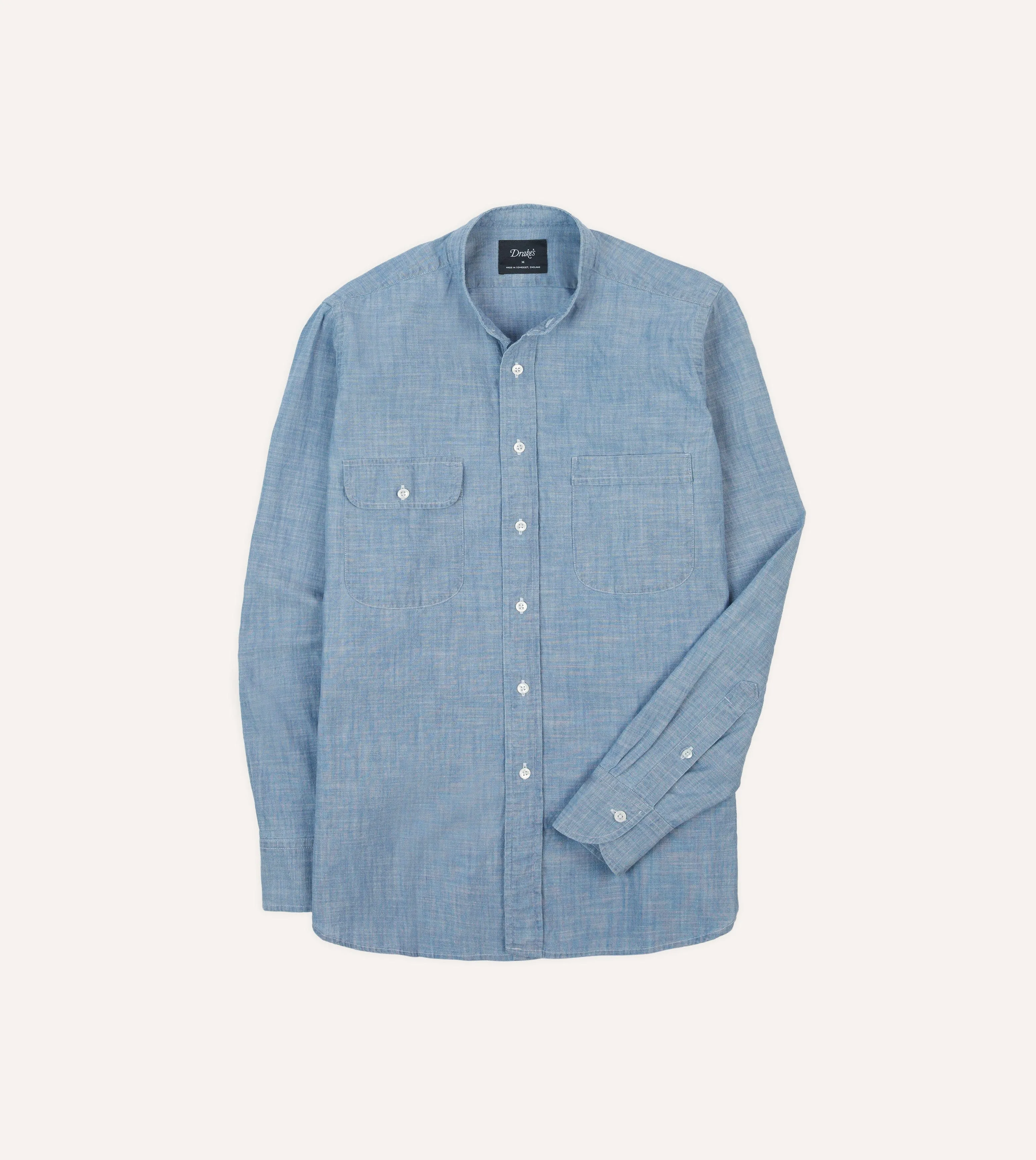 Iconic look Chambray Cotton Mandarin Collar Shirt