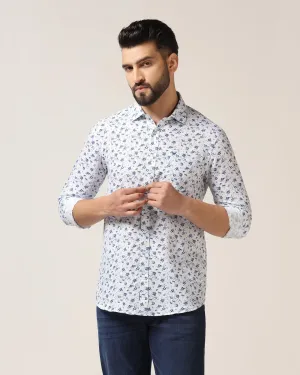 Holiday Outfit Pastel Shade Linen Casual White Printed Shirt - Nigel