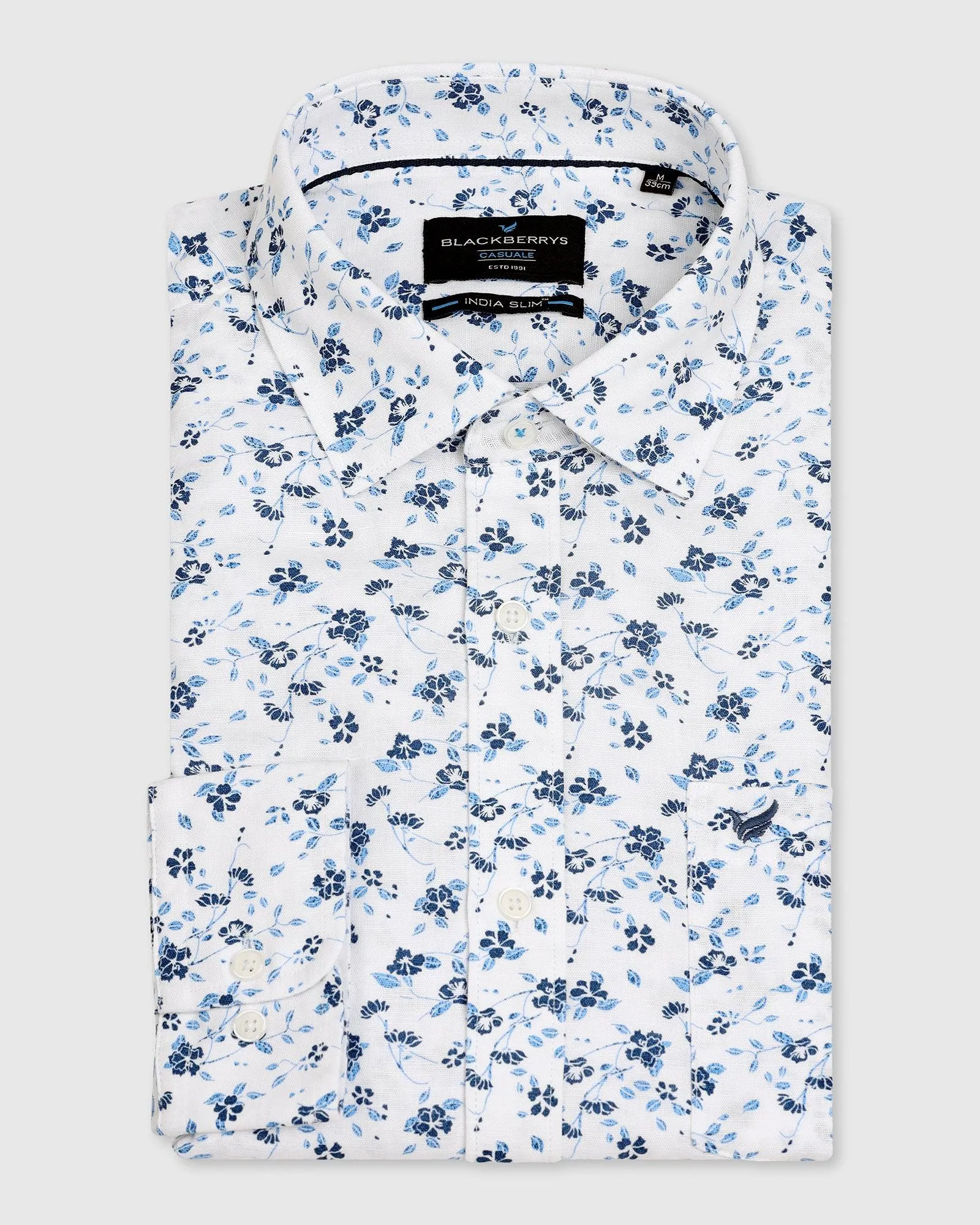 Linen Casual White Printed Shirt - Nigel Vintage Style