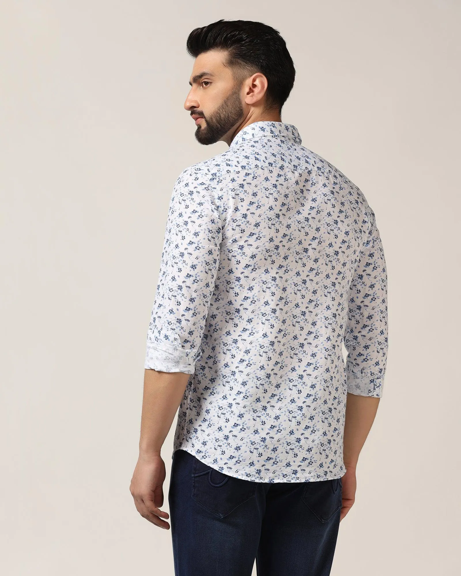 Asymmetrical Cut Gradient effect Linen Casual White Printed Shirt - Nigel