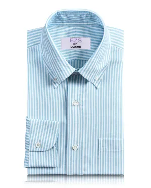 Summer Outfit Classic Collar EZS Ferozi Blue on White Oxford University Stripes Shirt