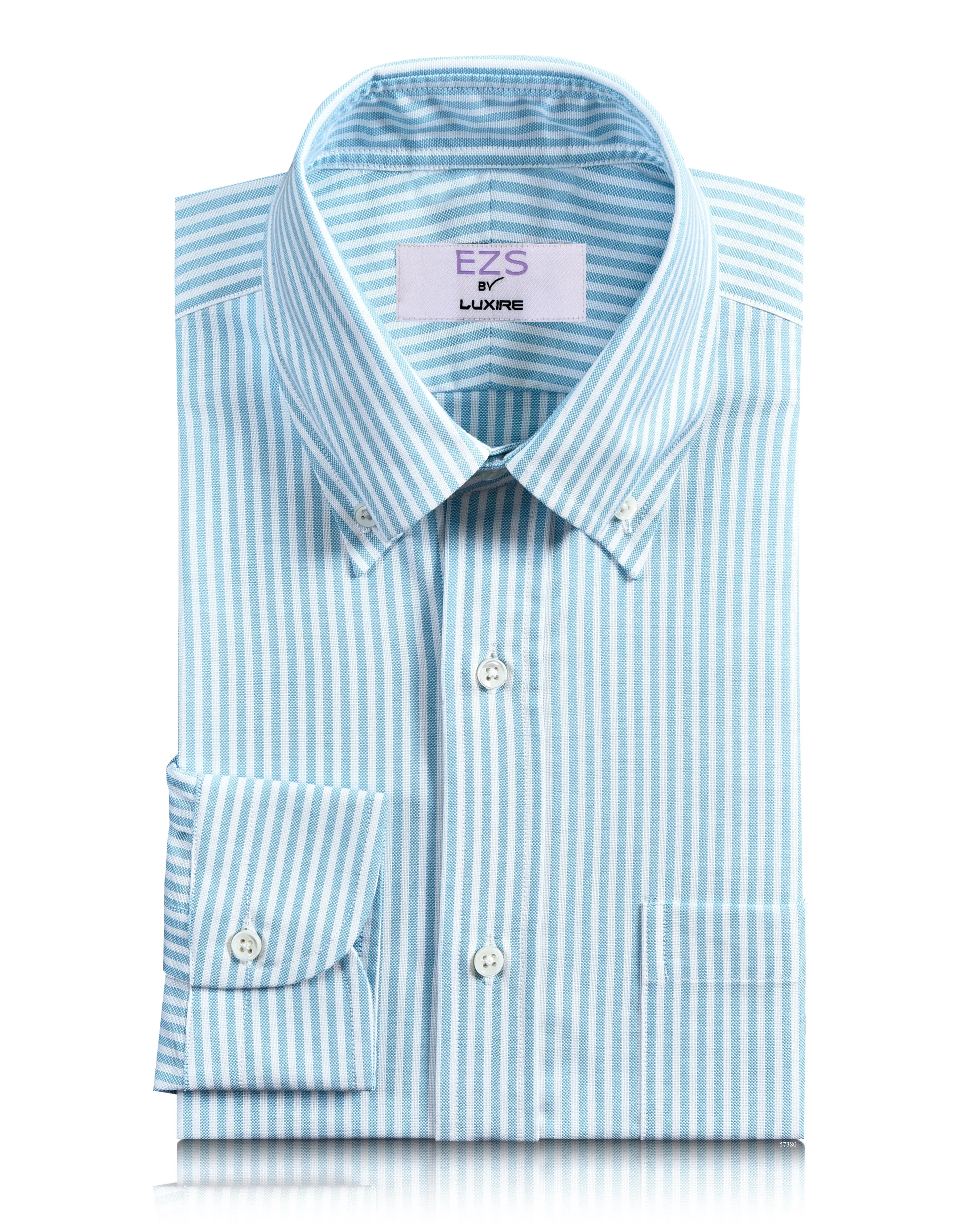 Summer Outfit Classic Collar EZS Ferozi Blue on White Oxford University Stripes Shirt