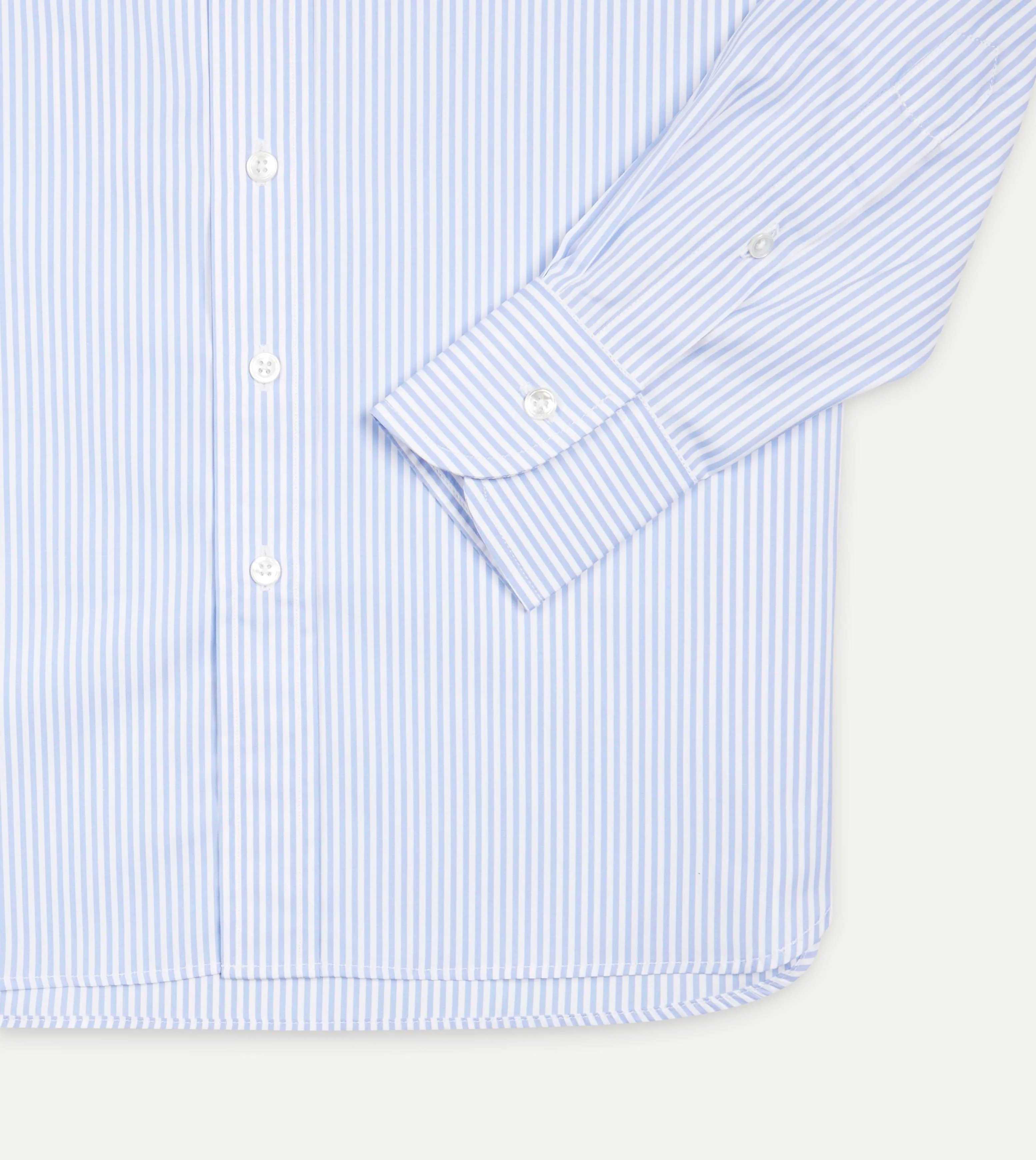 Double Stitched Hems Sky Blue and White Bengal Stripe Spread Collar Cotton Poplin Shirt