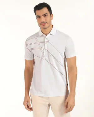 TechPro Polo White Printed T-Shirt - Slash Perfect Fit