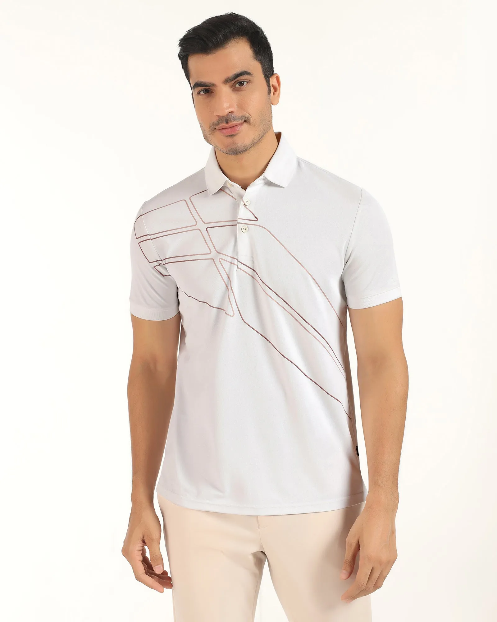TechPro Polo White Printed T-Shirt - Slash Perfect Fit