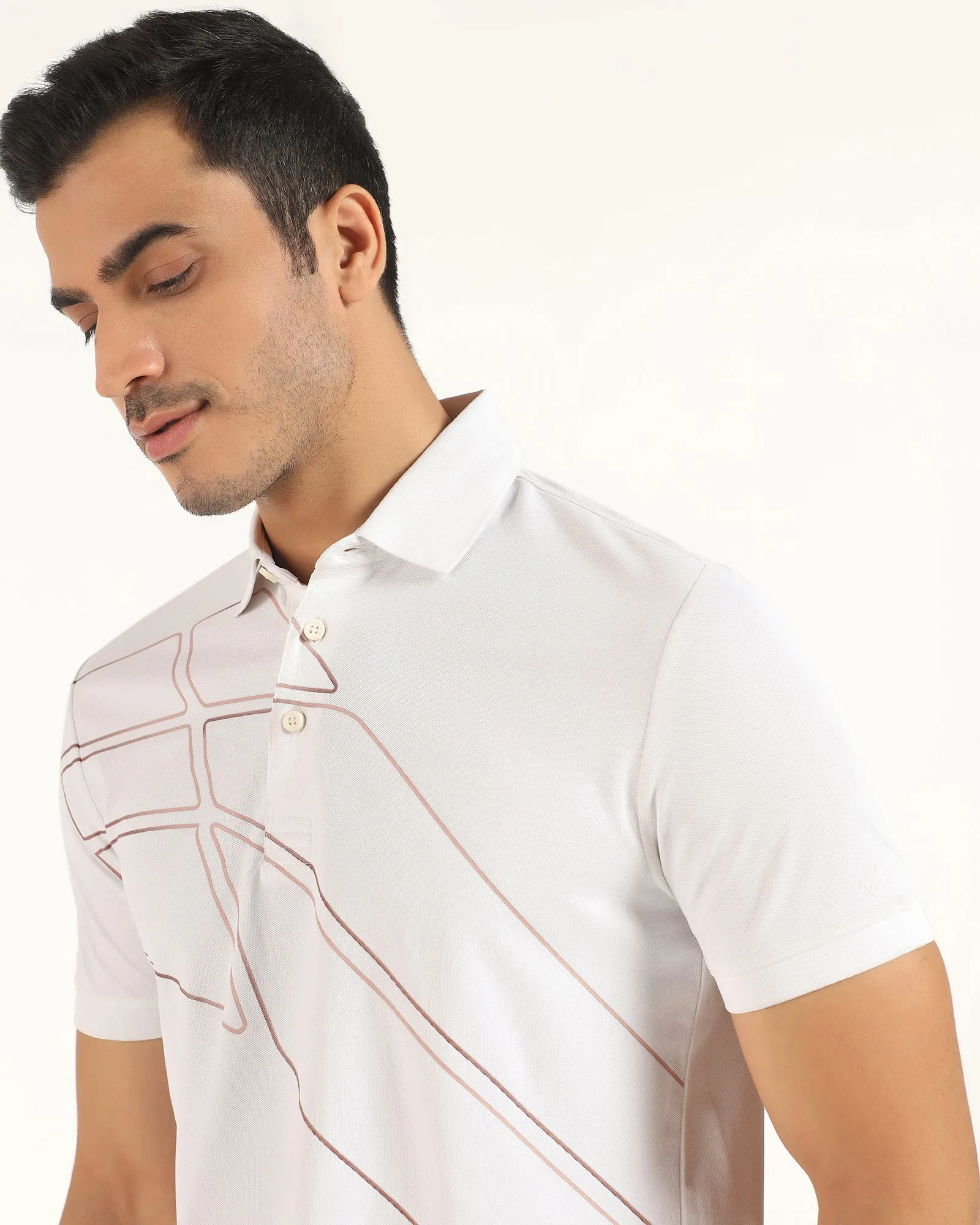 TechPro Polo White Printed T-Shirt - Slash Cozy Top Breathable Textile