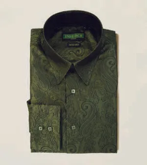 Inserch Long Sleeve Paisley Jacquard Shirt LS005-19 Olive FadeResistant LowProfile Design
