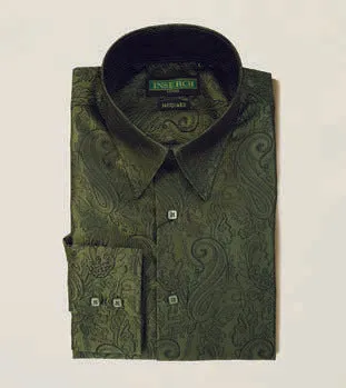 Fashion Design Inserch Long Sleeve Paisley Jacquard Shirt LS005-19 Olive