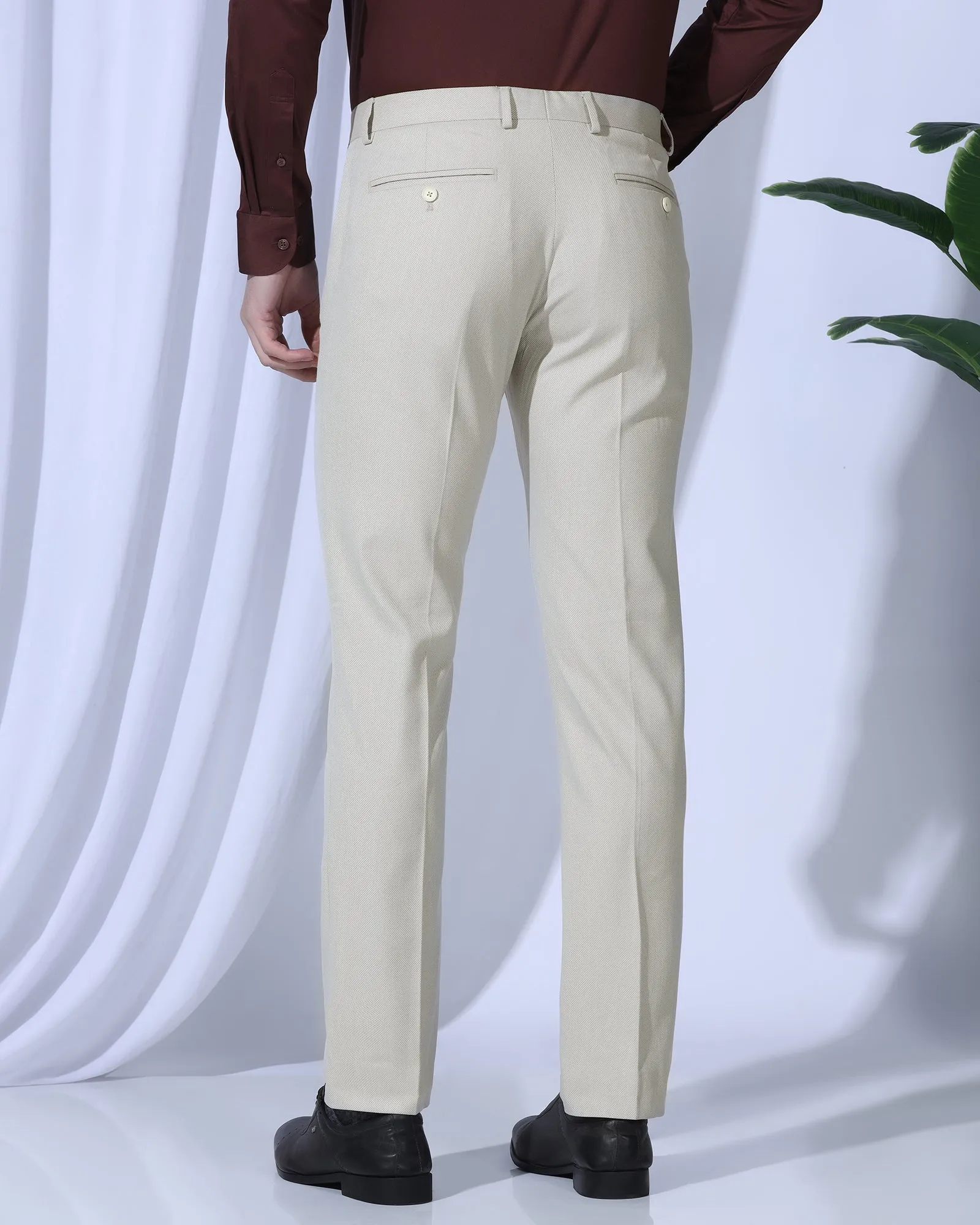 Basic Style Slim Comfort B-95 Formal Beige Textured Trouser - Coach