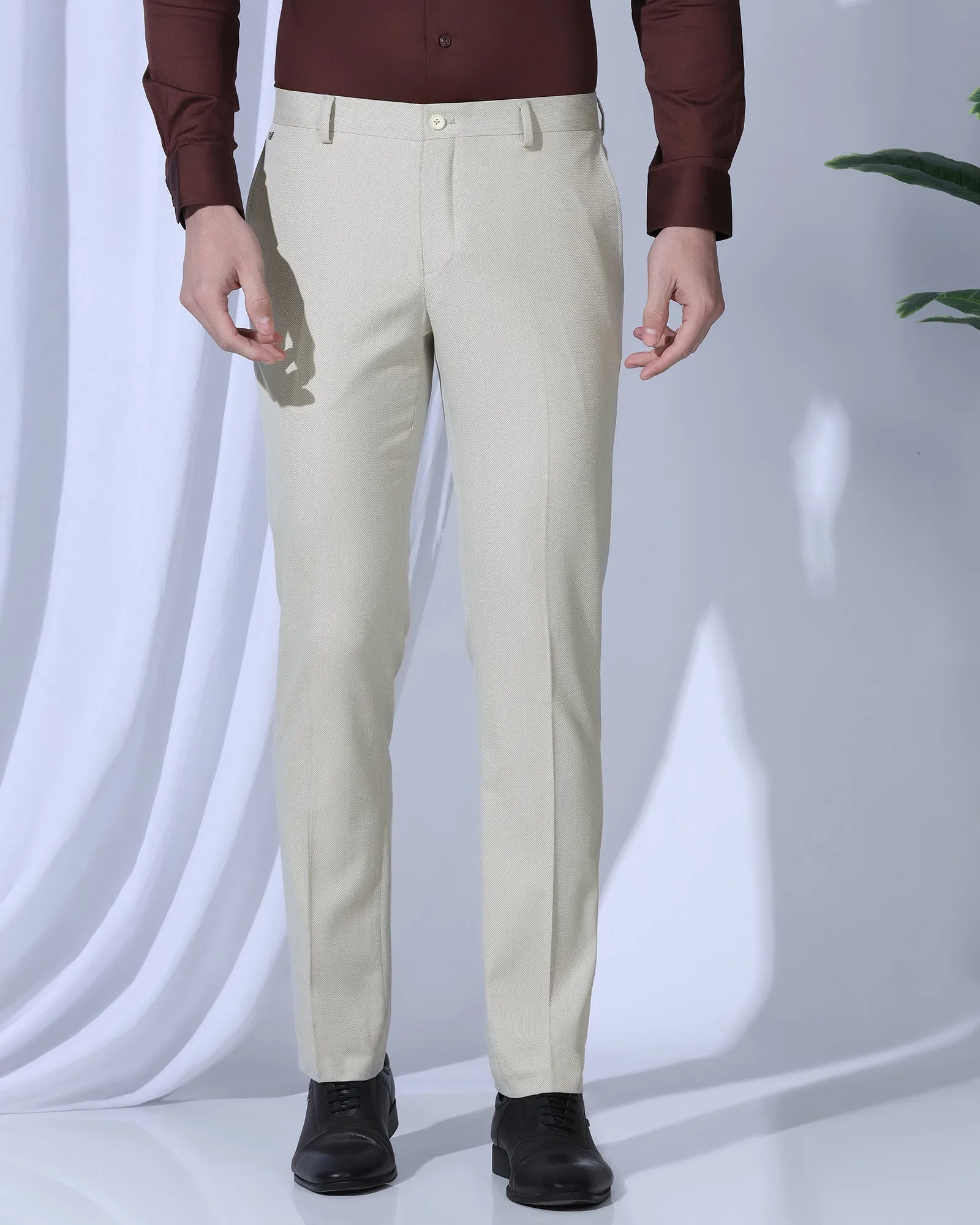 Sporty Comfort Wear Slim Comfort B-95 Formal Beige Textured Trouser - Coach