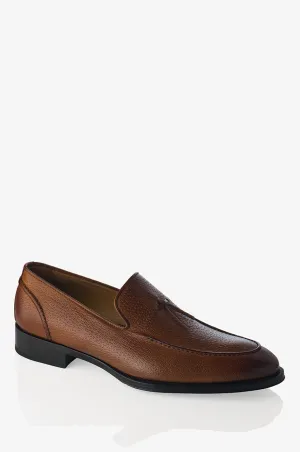 Non Slip Tread Pattern Autumn Tone David August Pebble Grain Leather Belgian Loafer in Peccary Tobacco