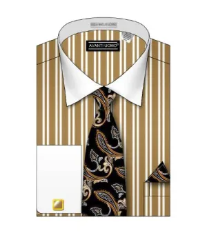 AVANTI UOMO DOUBLE STRIPED WHITE COLLAR DS3823P2 BEIGE Floral Motif