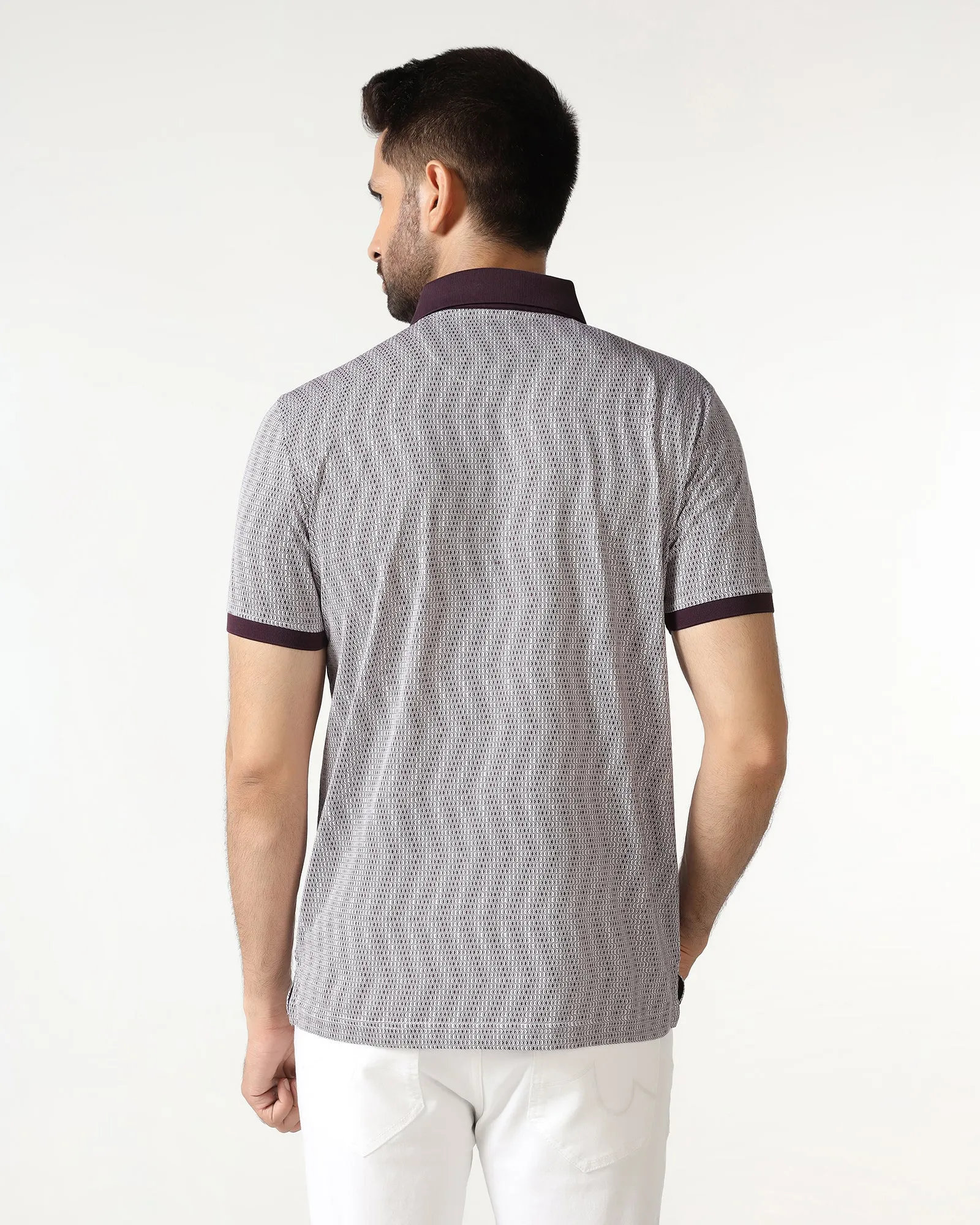 Sporty Elegance Dark Purple Printed Polo - Zap